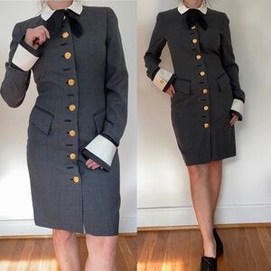 Escada vintage 1980's military style dress with detachable cuffs and collar